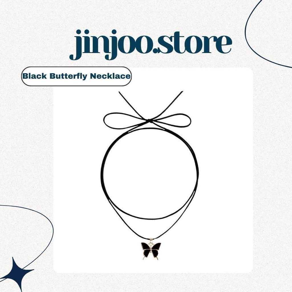 Jinjoo สร้อยคอ Black Key & Black Butterfly Necklace