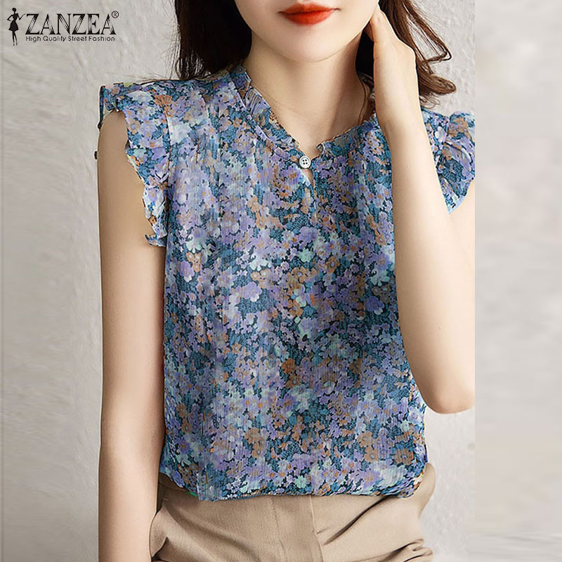 Zanzea เสื้อเบลาส์ลําลอง ลายดอกไม้ สไตล์เกาหลี สําหรับผู้หญิง — صورة 4