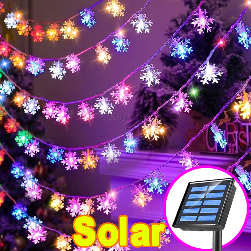 ไฟคริสต์มาสพลังงานแสงอาทิตย์ Star Snowflakes กันน้ำ ตกแต่งสวน/ปาร์ตี้ LED ไฟแขวน