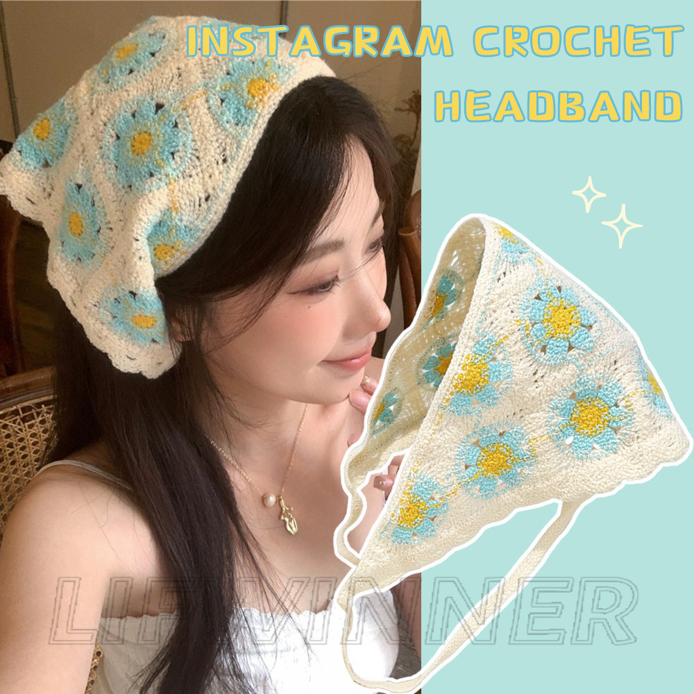 ผ้าพันคอ ผ้าโพกหัว ผ้าถักโครเชต์ ทรงสามเหลี่ยม ลายดอกไม้ สตรอเบอร์รี่ สไตล์โบโฮ แฮนด์เมด แฟชั่นฤดูใบไม้ผลิ ฤดูร้อน