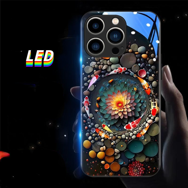 เคสป้องกันโทรศัพท์มือถือ ลายปลาคาร์พ มีไฟ LED เรืองแสง หลากสี สําหรับ iPhone 15 15Promax 15plus 15pro 14Promax 14pro 14 13Promax 13 13pro 12ProMax 12pro 11ProMax 11pro