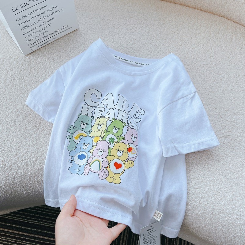 2024 Children's T-shirt หมีแคร์แบร์，Care Bears เสื้อยืดแขนสั้น ผ้าฝ้ายแท้ ลายการ์ตูนน่ารัก สําหรับเด็กผู้ชาย และเด็กผู้ห