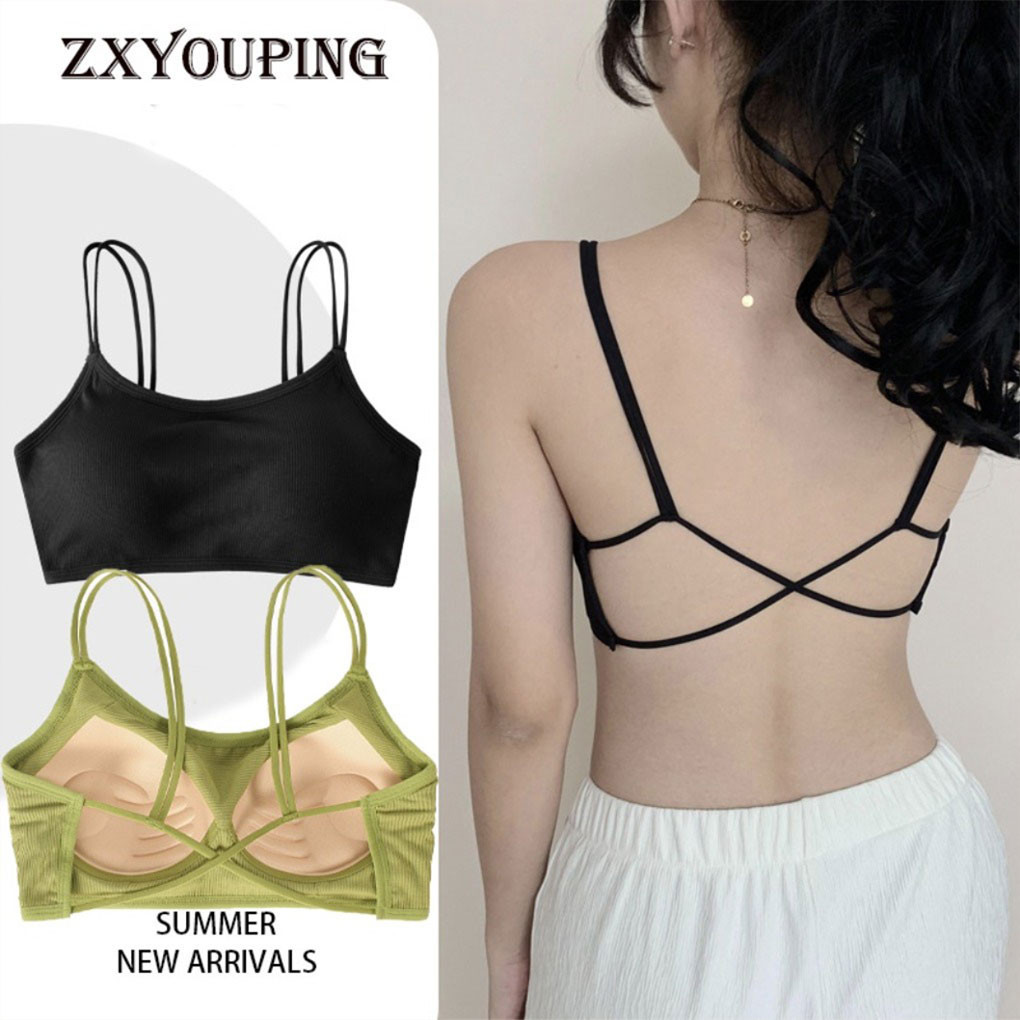 Zxyouping 1/3 ชิ้น ไขว้ สวยงาม ด้านหลัง เสื้อชั้นใน พร้อมแผ่นบราดันทรง ไม่มีโครง เซ็กซี่ สปอร์ตบรา เสื้อครอป