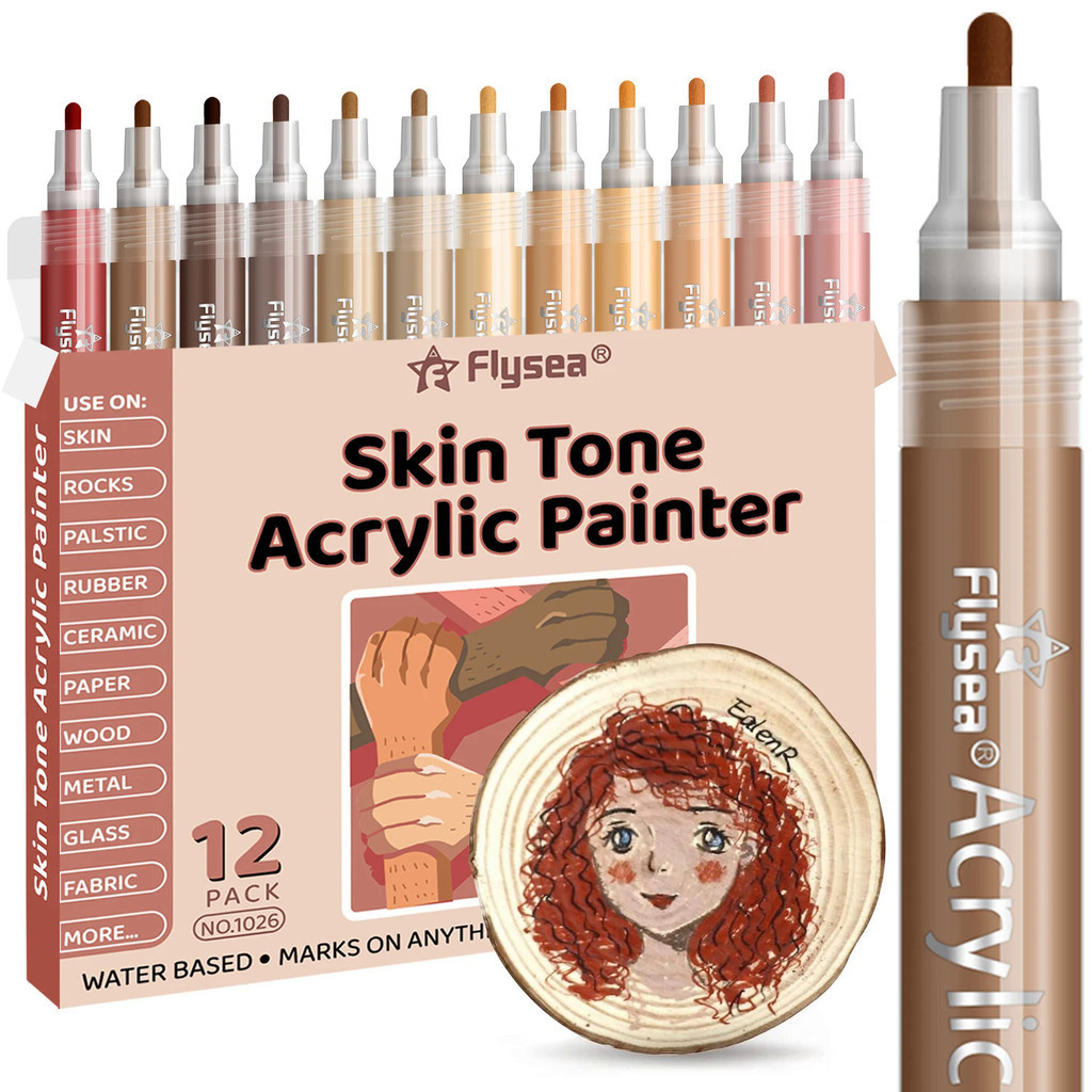 12 Colors Skin Tone Acrylic Paint Pens,  3.0mm Medium Tip Paint Markers for Wood,Glass,Fabric,Rocks 