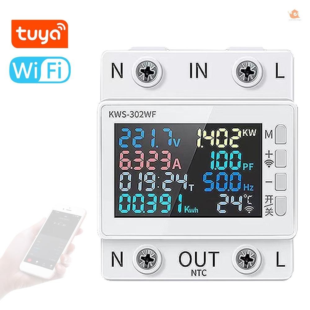 Aut Tuya WiFi 8in1 Power Meter หน ้ าจอสี 2P Multi-function AC Energy Meter โทรศัพท ์ มือถือรีโมทคอน