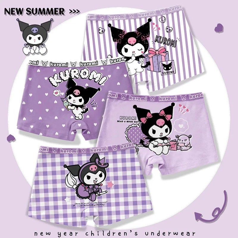 4pcs การ์ตูน Sanrio พิมพ์เด็กกางเกงมุมแบนอะนิเมะ Cinnamoroll My Melody Kuromi Kawaii สบายชุดชั้นในผ้าฝ้าย