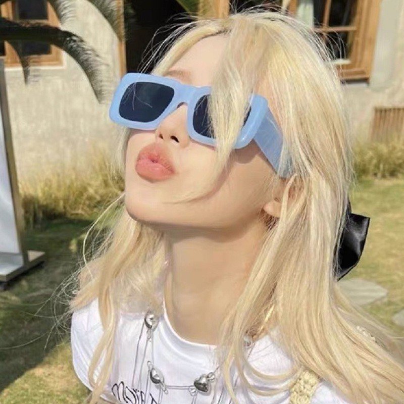 เกาหลี Designer Square Frame Sunnnies Studios แว ่ นตากันแดดความงาม Shades แว ่ นตากันแดดสําหรับผู ้ หญิงแว ่ นตาสี