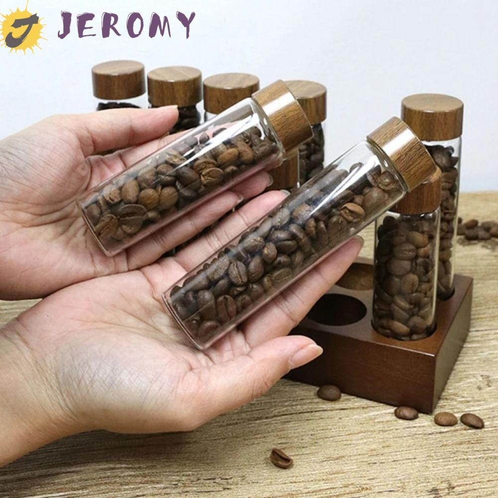 Jeromy เมล ็ ดกาแฟคอนเทนเนอร ์ , ไม ้ วอลนัทพร ้ อมฝาปิดระบายอากาศชาหลอดจอแสดงผล Rack, Espresso อุปกรณ ์ เสริมแบบพกพาสะดวกชุดกาแฟกาแฟกาแฟ Bean Storage
