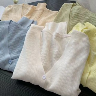 เสื ้ อสเวตเตอร ์ ถักผู ้ หญิงบางคอวีสลิมฟิตครีมกันแดดเสื ้ …