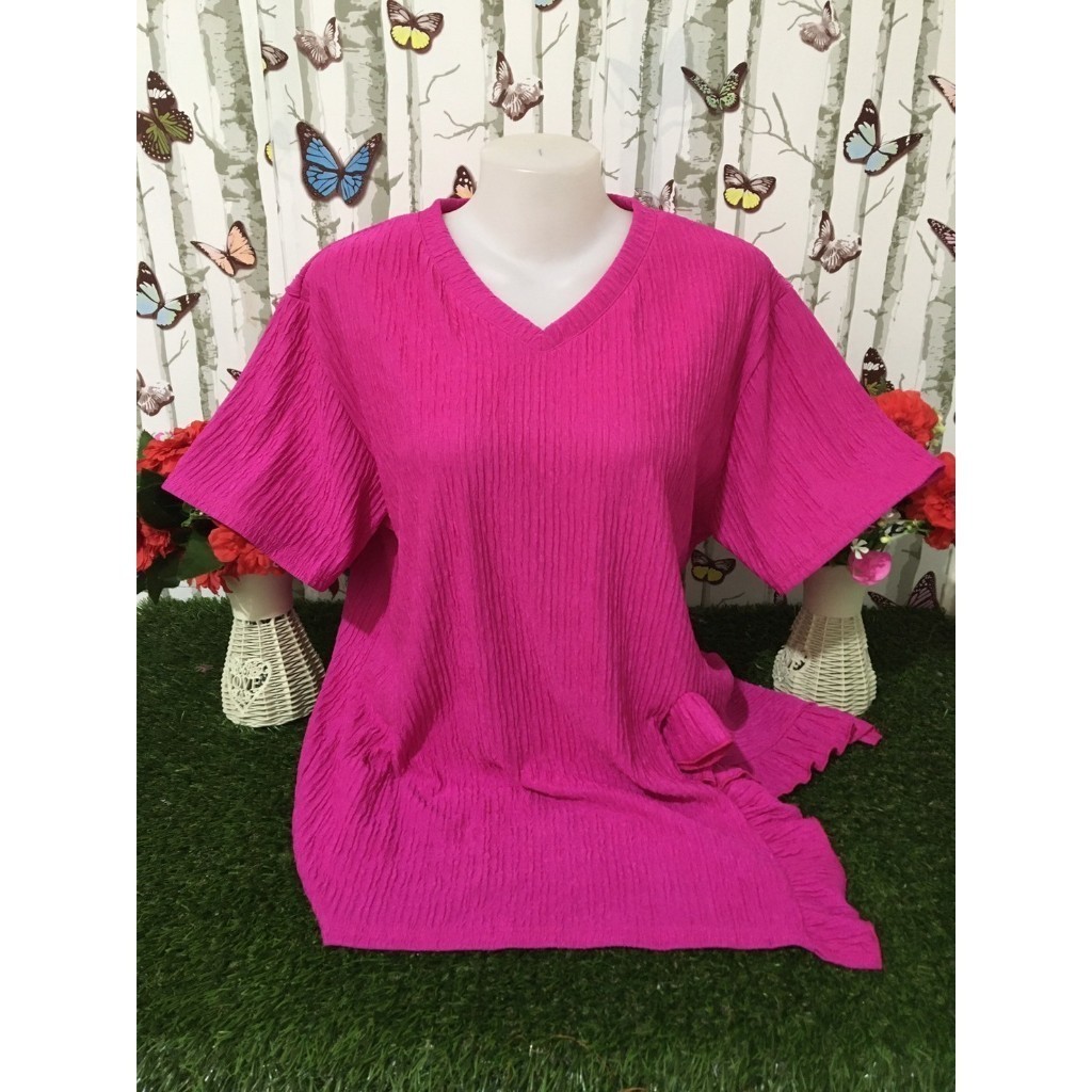 เสื้อยืดคอวีแขนสั้น ผ้าทอฟฟี่สีพื้น อก46-50นิ้ว สาวอวบใส่สวยมาก รุ่น2008