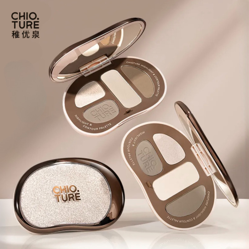 CHIOTURE พาเลตต์คอนทัวร์สี่สีและไฮไลท์ออลอินวัน เงาจมูกและร่องน้ำตาเพิ่มความสดใสในพาเลตต์ออลอินวัน