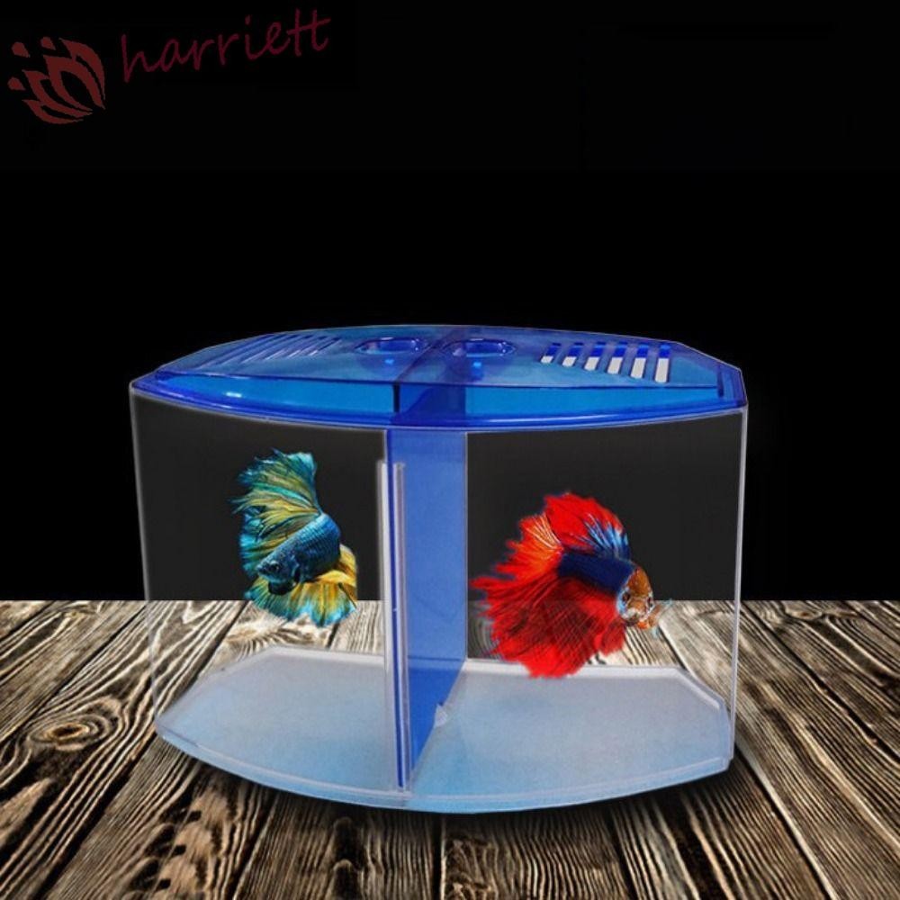 Harriett Double-Grid Betta Isolation Box, Single/Double Grid Transparent Betta Fish Tank, พลาสติกน ้ ําหญ ้ า Betta แยกกล ่ องปลา Breeding แยกกล ่ อง Aquarium