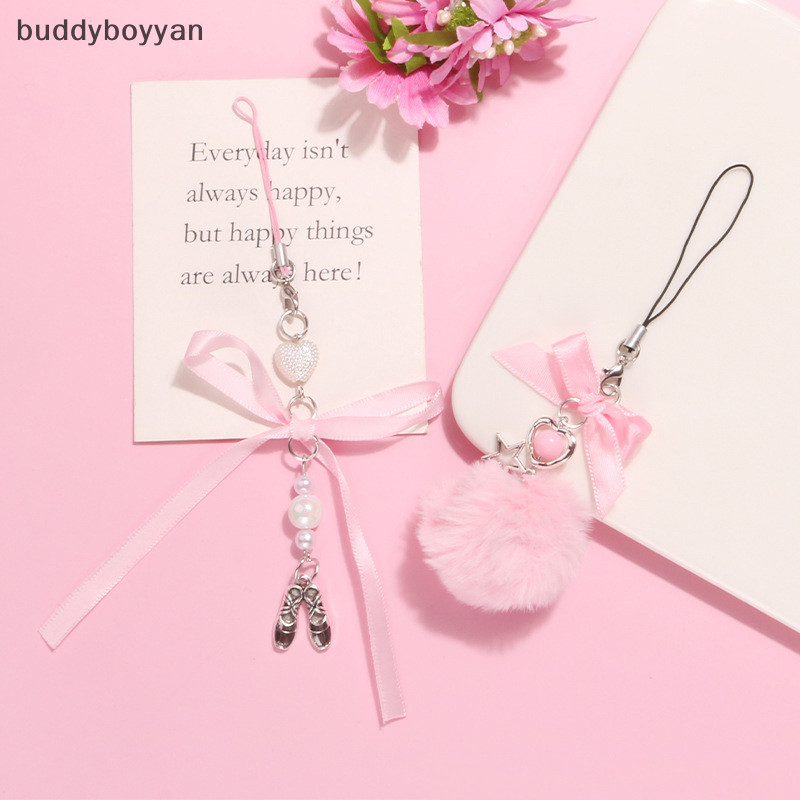 Bbth ที่ละเอียดอ่อนสีชมพู Ball ทอริบบิ้นโบว์พวงกุญแจจี้ริบบิ้น Bowknot พวงกุญแจสําหรับกระเป๋าเป้สะพายหลังโทรศัพท์ Charm สายคล้องโทรศัพท์เครื่องประดับ Vary