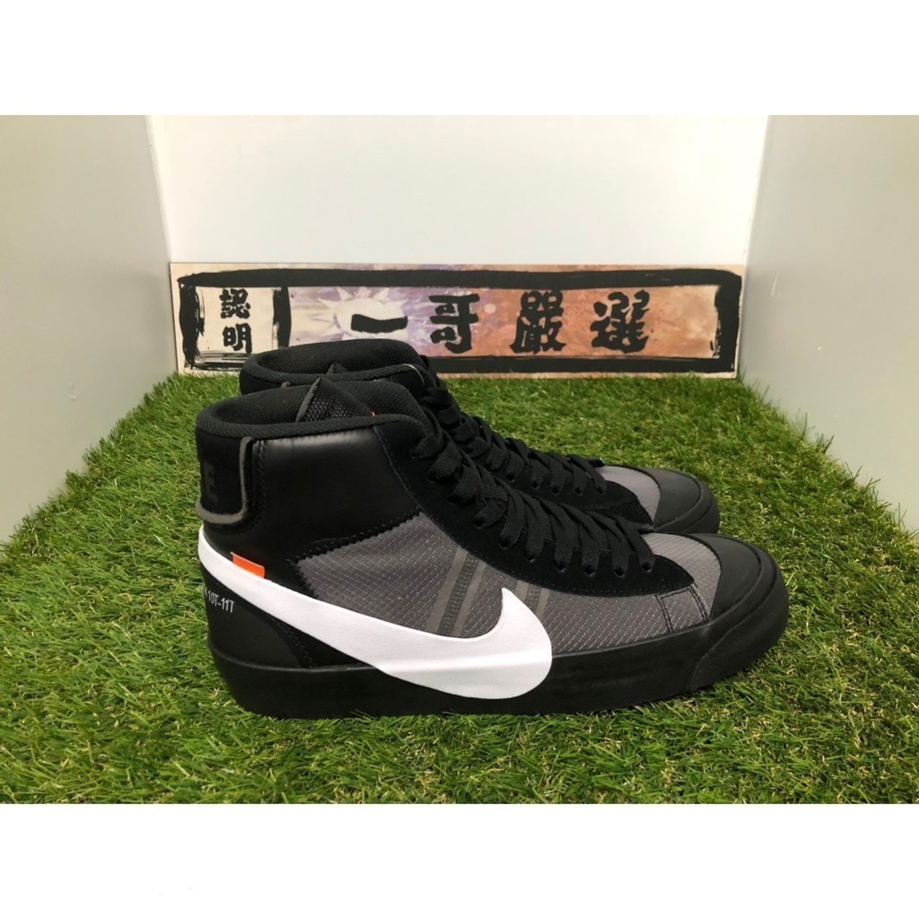 Nike White Outer Layer x Blazer MID OW ต ้ นขาสีดํา High Tube Joint ผู ้ ชายผู ้ หญิง A