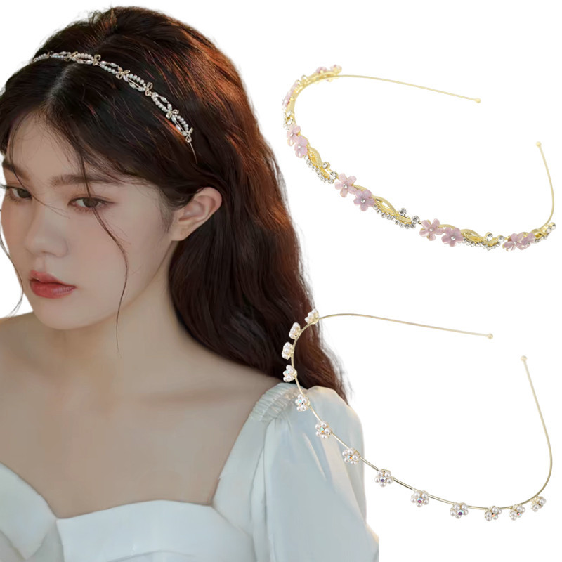 เกาหลีโลหะผสมบางแถบคาดศีรษะแฟชั ่ นดอกไม ้ ผีเสื ้ อมุก Rhinestones ผมวงผู ้ หญิงอุปกรณ ์ เสริมผม