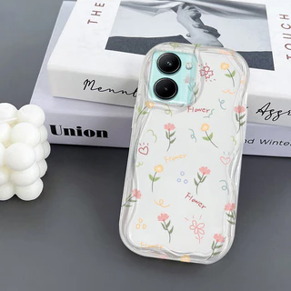 เคสโทรศัพท์กันกระแทกลายดอกไม้เล็กแบบเต็มหน้าจอ Vivo Y03 Y18E Y18 Y28 4G เคสนิ่มใสเคสป้องกัน