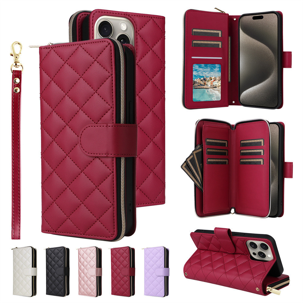 เคสไอโฟน Case for iPhone 17 16 Air 17e 16e 15 14 Plus 13 12 Pro Max 16+ 15+ 14+ 14ProMax 15ProMax 16ProMax 17ProMax เคสโทรศัพท์หนังฝาพับพร้อมช่องใส่บัตรสําหรับ PU Faux Leather Flip Cover Wallet With Multi Card Slots Shoulder Sling Hand Strap HS003D