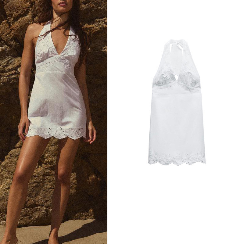 Zara สินค ้ าใหม ่ Bow-Ornament Halter คอปัก House Sil 0881333