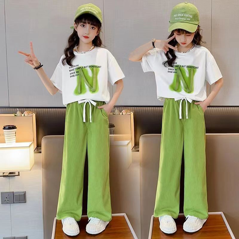 【สปอต】 3-14 ปี สาวชุดเด็กแฟชั่นฤดูร้อนสาวเทรนด์ชุดเด็กแฟชั่นพลัสขนาดเด็กชุดฤดูร้อนแขนสั้นสองชิ้น