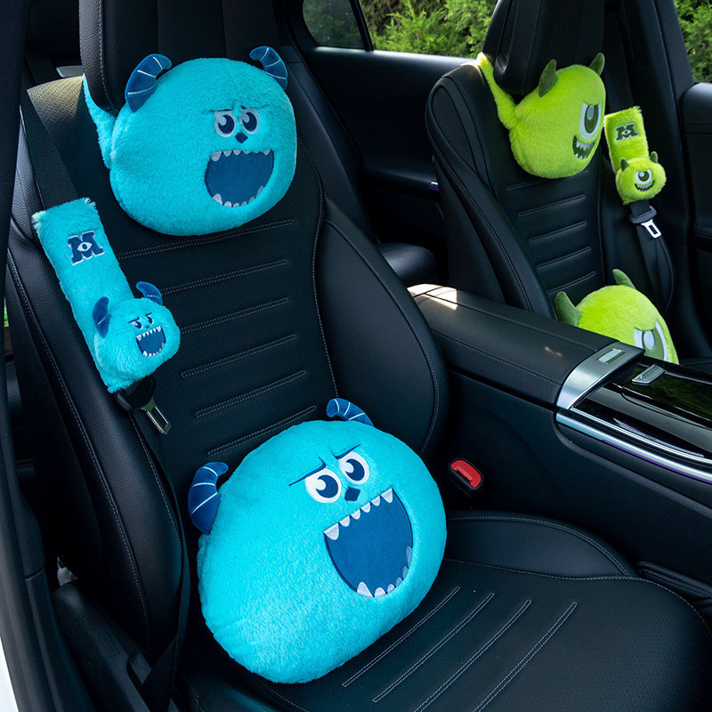การ์ตูนการ์ตูน Blue Hairy Monster Big-Eyed Monster รถ Headrest รถเข็มขัดเอวหัวเข็มขัดกระดาษผ้าเช็ดตัวปั๊มเข็มขัดนิรภัยรถอุปกรณ์