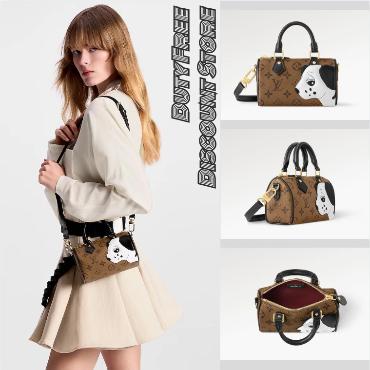 Louis Vuitton NANO SPEEDY handbagกระเป๋า LV ของแท้หลุยส์วิตตอง/กระเป๋าสะพาย/กระเป๋าถือ/สายสะพายไหล่ถอดออกได้