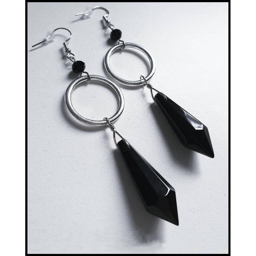 Gothic แก ้ วสีดําคริสตัล Water Drop ต ่ างหูวงกลมยุโรปอเมริกันแฟชั ่ นเครื ่ องประดับสไตล ์ ใหม ่