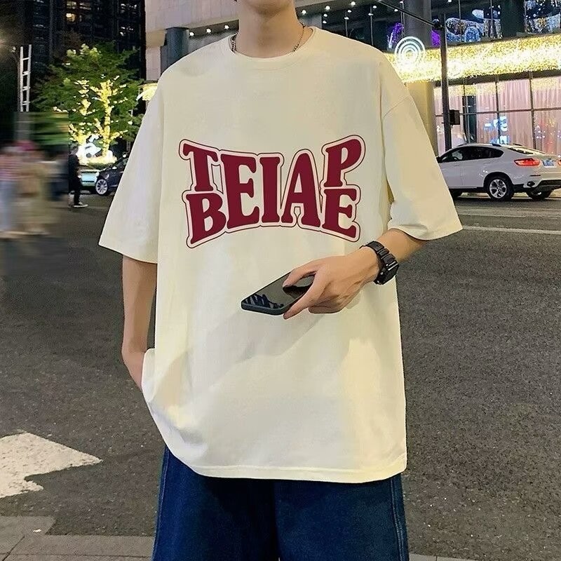 M-8xl สไตล ์ เกาหลีแขนสั ้ นเสื ้ อยืดผู ้ ชายขนาดบวกรอบคอสบายๆหลวมขนาดใหญ ่ Tee