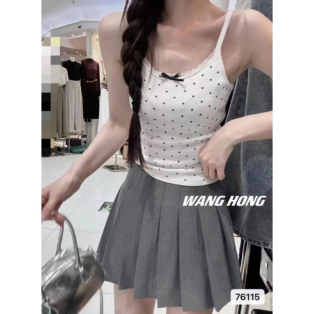 สไตล ์ หวานลูกไม ้ ขอบลายจุดพิมพ ์ สลิงสไตล ์ Match You Remember AM4B