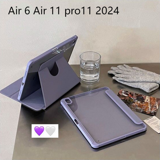 เคสไอเเพด for Air 6 Air 11 2024 (M2) pro11 2024 （M4) 360°หมุนตั้ง/นอนได้ เคสหนังอะคริลิคใส พร้อมถาดใส่ปากกา