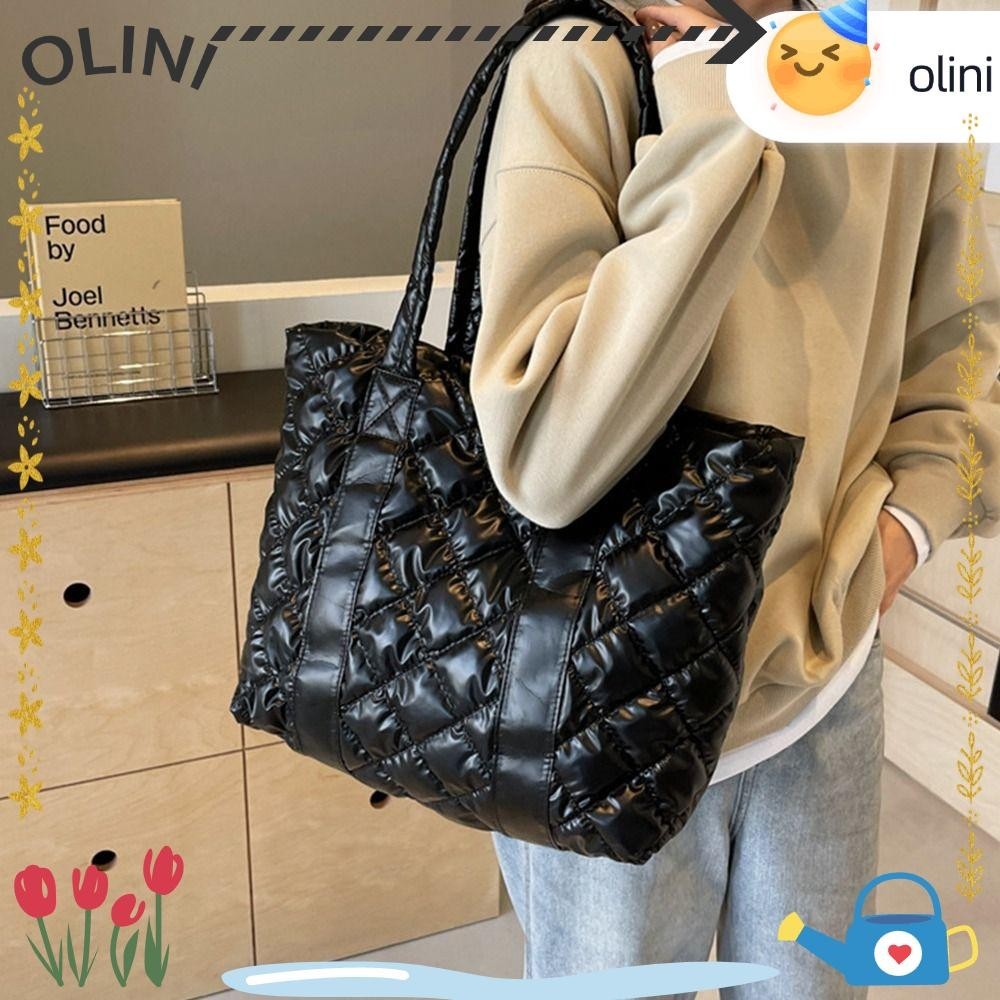 กระเป๋าสะพาย OLINI, กระเป๋าโท้ทแบบควิลท์ความจุขนาดใหญ่, กระเป๋าถือบุนวมผ้าฝ้ายแบบลําลองสําหรับผู้หญิงหญิง