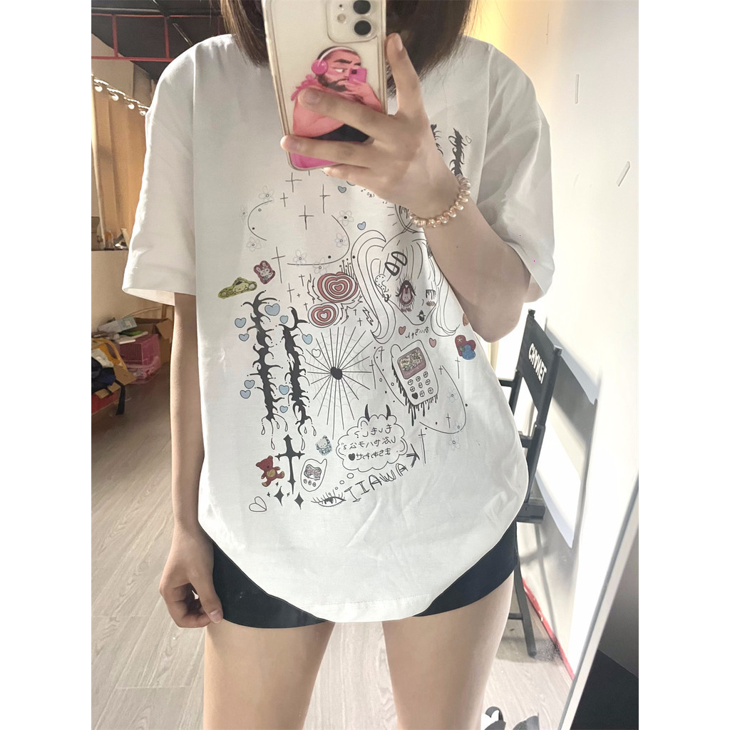 (จัดส่งตลอด 24 ชั่วโมง）OOOK Official พร้อมส่ง ! เสื้อยืด Oversize ผ้า TC สีขาว       คอกลม น่ารัก ไม่ยับ