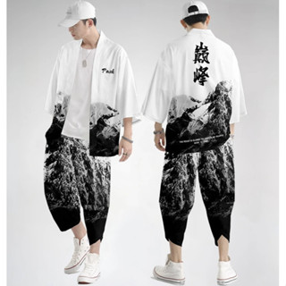 ญี่ปุ่นภูเขาหิมะพิมพ์กิโมโนคาร์ดิแกนเสื้อเอเชียstreetwearเสื…