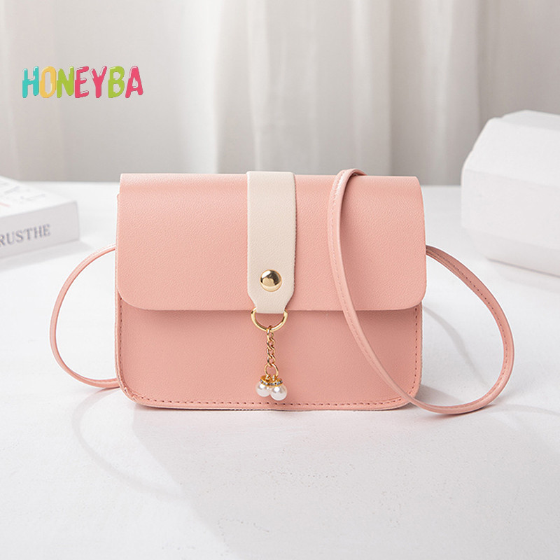 ซื้อ <Honeyba> Contrastผู้หญิงกระเป๋าสะพายมุกเรียบง่ายจี้designerกระเป๋าถือกระเป๋าmessengerสี่เหลี่ยมเล็กcrossbodyกระเป๋าโทรศัพท์มือถือnice