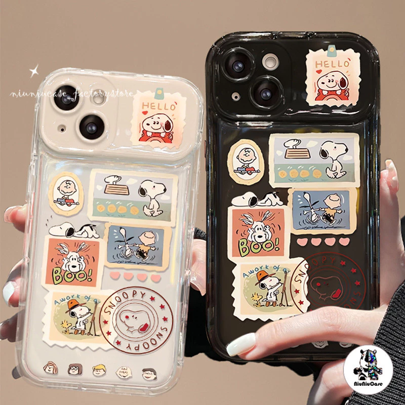 สำหรับ iPhone 11 15 14 13 12 Pro MAX 7 8 Plus X XR XS MAX เคส การ์ตูน สนูป กรณีโทรศัพท์กระจกพลิก ซิลิโคนนุ่ม TPU Case