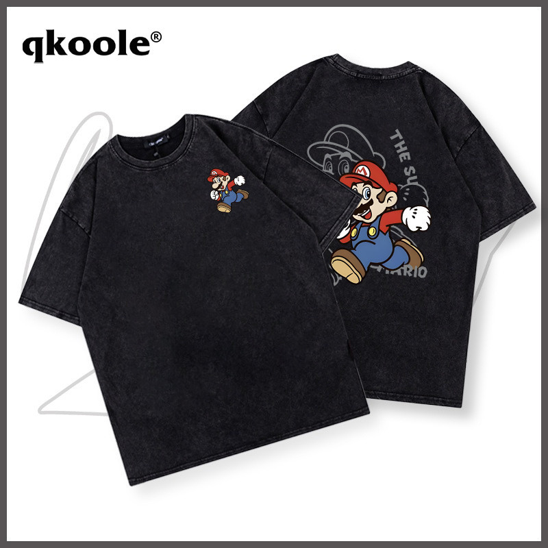 Qk เสื้อยืดฟอก cotton100 oversize คอกลมแขนสั้น สไตล์เกาหลีแฟชั่น T1696