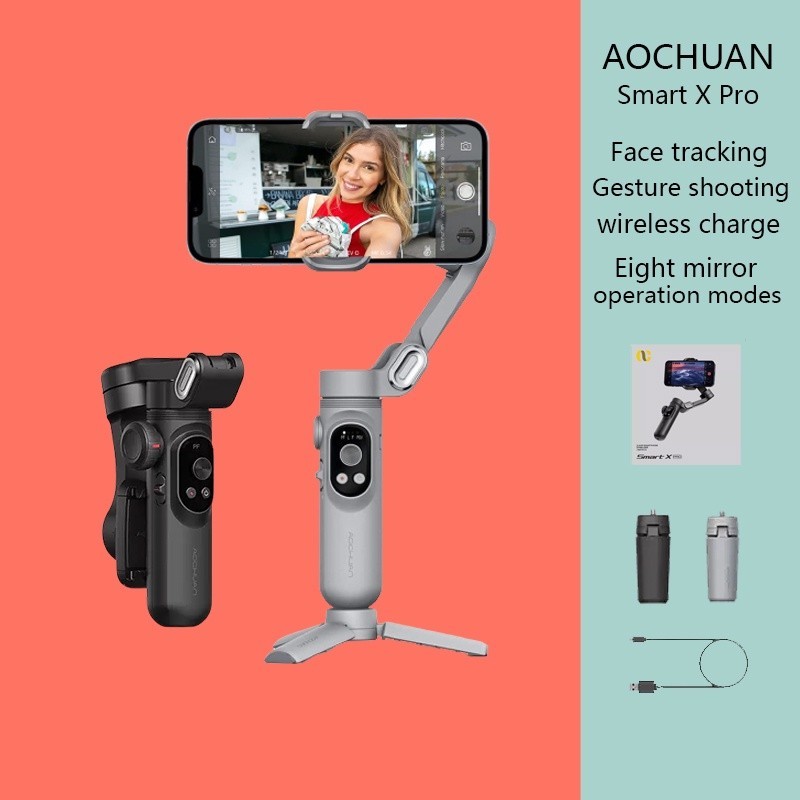 Aochuan Smart X Pro 3 แกนมือถือแบบพับได ้ Gimbal Anti Shake Vlog สดสตรีมมิ ่ งโทรศัพท ์ มือถือ Pan Tilt stabilizer