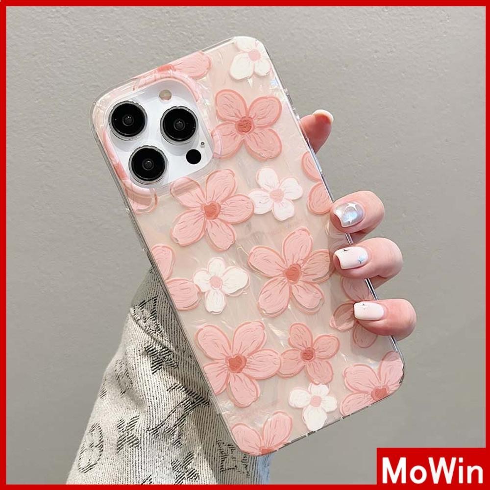 Mowin - สำหรับ iPhone 15 Pro Max iPhone 11 Case เคสใส TPU เพ้นท์ลายบรรยากาศดอกไม้สีส้มน่ารักและสวยงาม iPhone 14 13 Pro Max 12 Pro Max 11 XR XS 7 8 Plus Max XS XR