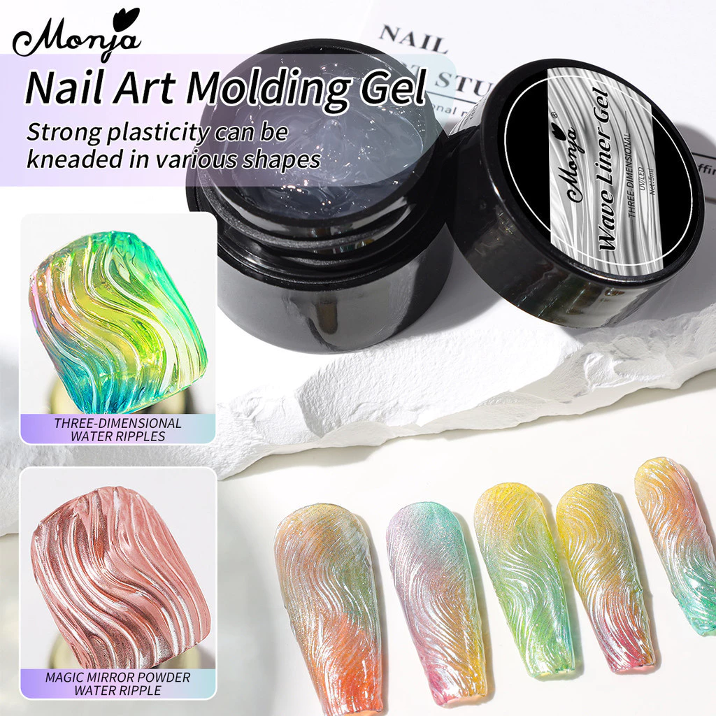 Monja 5ml Wave Liner Gel Molding Polish สําหรับ ภาพวาดรูปแบบน้ําสามารถใช้กับกระจกผงเล็บเครื่องมือ