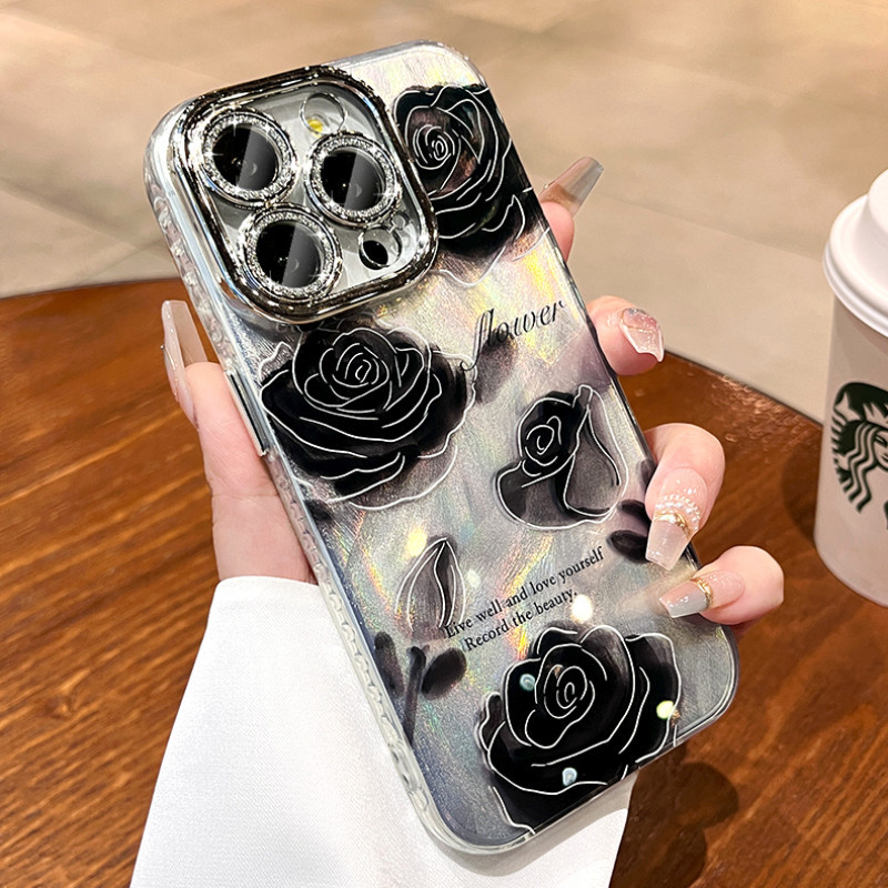 เคสไอโฟน16 15 14 13 12 11 Pro Max Case Cute Beautiful Rose กันกระแทก hard Compatible เคส iPhone 16PM,16Plus,X/XS, XR,7+,8Plus