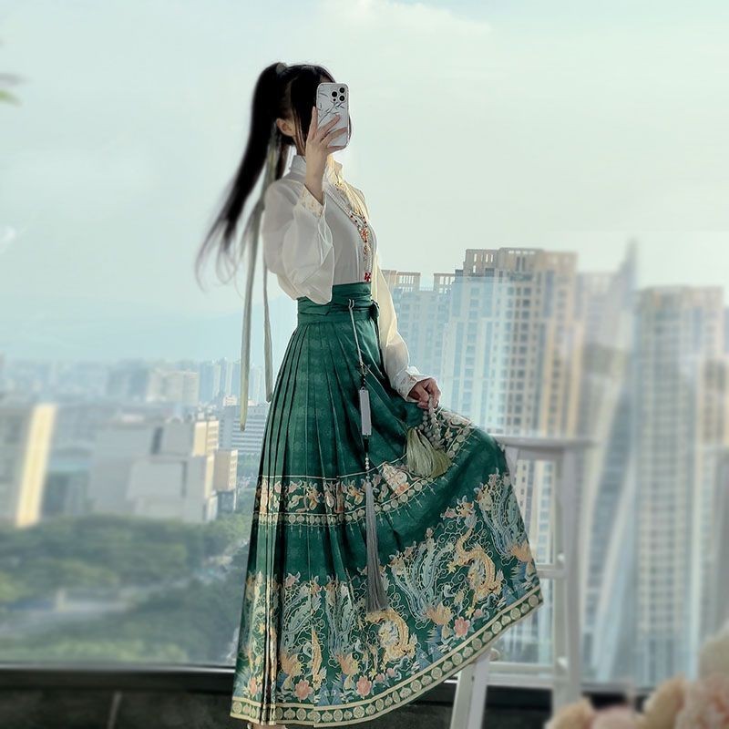 Hanfu [มังกรฟีนิกซ ์] Hanfu หญิงสไตล ์ แห ่ งชาติผู ้ ใหญ ่ สไตล ์ เครื ่ องแต ่ งกายโบราณปรับปรุงสวมใส ่ ทุกวัน Horse Face S