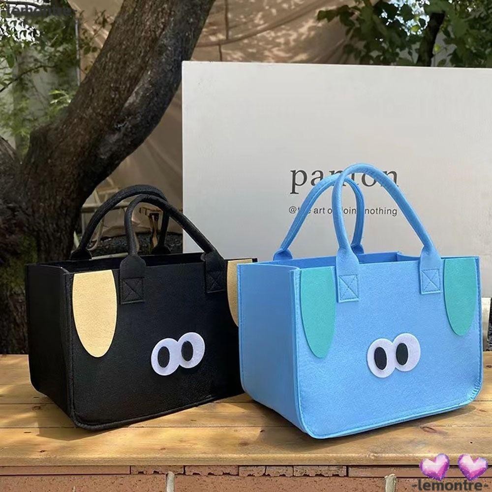 Lemontre 1 ชิ้น สักหลาด กระเป๋าโท้ท, กระเป๋าถือ สะพายข้าง ความจุขนาดใหญ่ กระเป๋าช้อปปิ้ง, ถุงของขวัญตาน่ารัก นํากลับมาใช้ใหม่ได้
