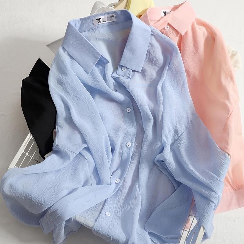 ชีฟองบางป้องกันแสงแดดเสื้อผู้หญิงฤดูร้อนสไตล์ใหม่เข้าได้หลายชุดคาร์ดิแกนสีทึบหลวมสลิมเสื้ออินเทรนด์
