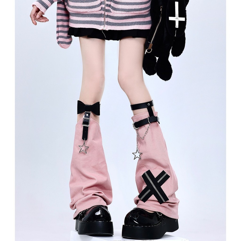 ขายร้อน!F & X ถุงเท้า y2k Cross Chain หนังหัวเข็มขัดขาหญิงสาวร้อนสีชมพูที่ไม่ซ้ํากัน Dark Punk Pile ถุงเท้า jk วัฒนธรรมเอเชีย