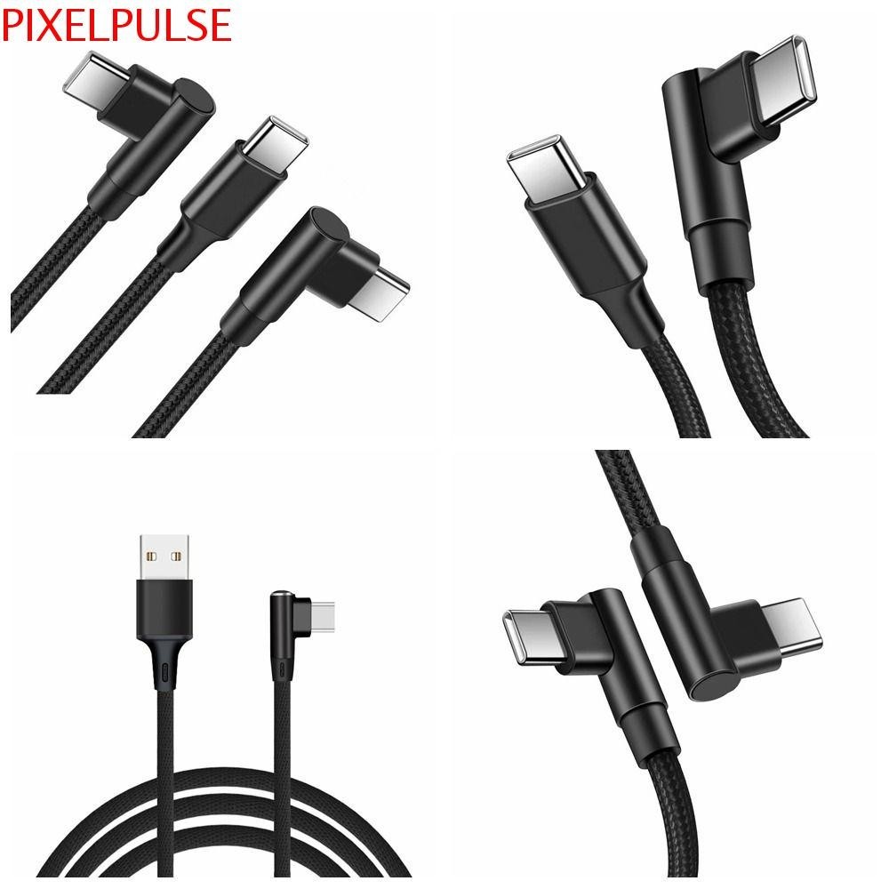 Pixelpulse 90 องศาสาย Type C,ไนลอน Braid Elbow PD 60W Quick Charger สายไฟ,สายชาร์จข้อมูล 90 องศา 0.5 M/1 M/2 M Quick Charge Double Elbow Type C To C Cable โทรศัพท์