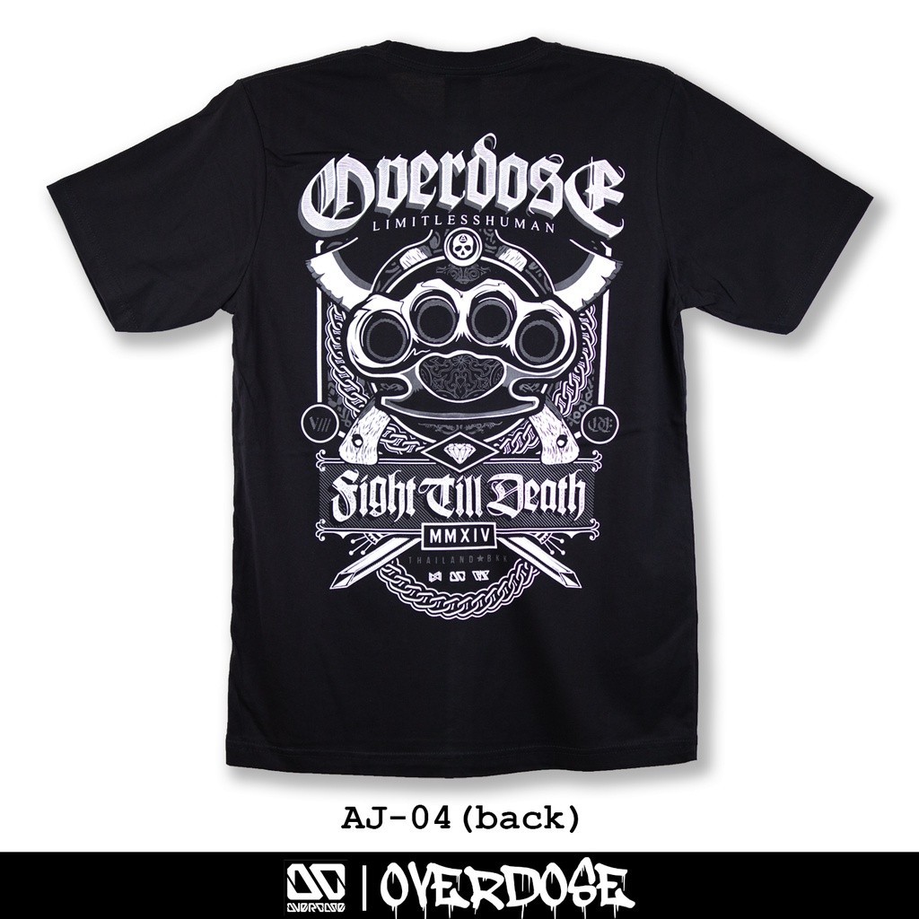 [พร้อมส่ง]Overdose T-shirt เสื้อยืดคอกลม สีดำ รหัส AJ-04(โอเ หนาๆ แฟชั่น สไตล์ ใส่สบายๆ เกาหลี