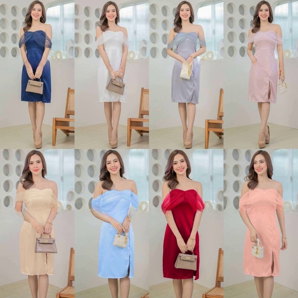 CC 20705 เดรสออกงาน งานแต่ง ชุดราตรี บายเนียร์ (ฟรีไซส์ M อก 32-34 เอว24-28 สพ34-38 ยาว34)