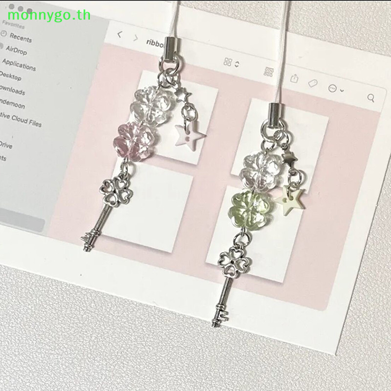 Monnygo Handmade Lucky ลูกปัดโทรศัพท์ Four Leaf Clovers โทรศัพท์มือถือ Ch สีสันพวงกุญแจกระเป๋าจี้แขวนเครื่องประดับอุปกรณ์เสริม TH