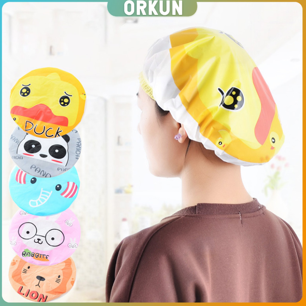 Orkun หมวกคลุมผมอาบน้ำ กันน้ำ ลายการ์ตูนน่ารัก   Shower Cap Kids