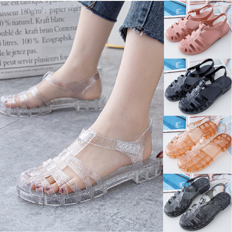 midsummer รองเท้าแตะยางแบบใส-แบบทึบ รองเท้ายางสีใสมีกากเพชร รัดส้น หุ้มหน้าเท้า ยางนิ่มใส่สบายไม่กัดเท้า #sy159