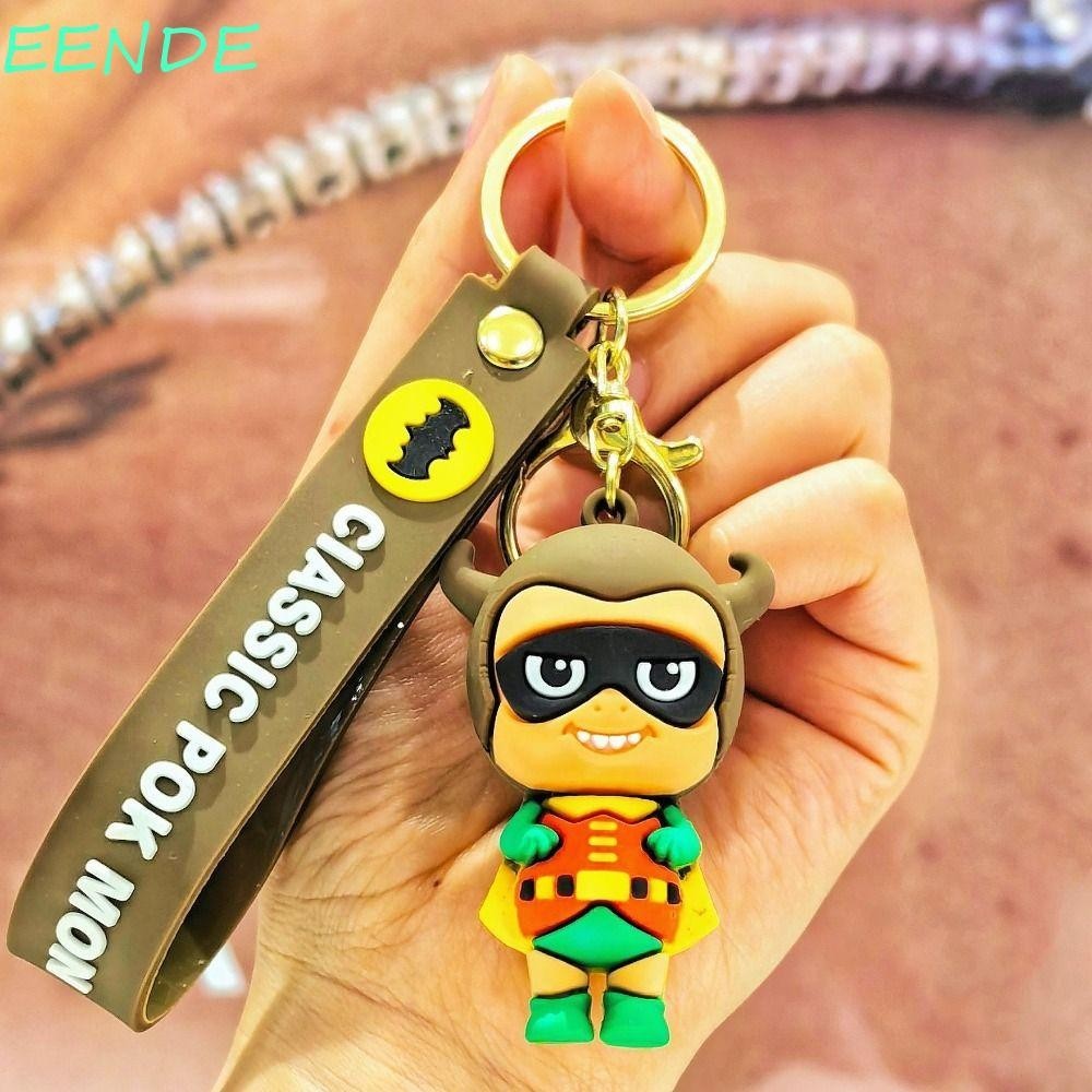 Eende Labubu Key Chain, Kawaii Anime Labubu Key Ring, ตุ๊กตาตลกซิลิโคน Batman การ์ตูนกระเป๋าจี้